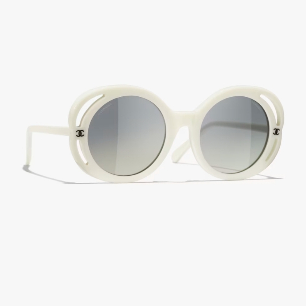 Chanel white round sunglasses Chanel logo 71582A s1255 3N - Picture 10 of 16
